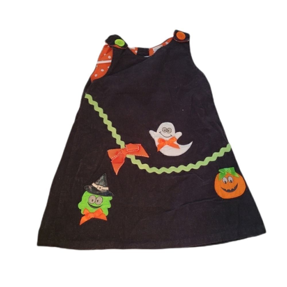 Halloween Black Corduroy Dress with Themed Aplaques